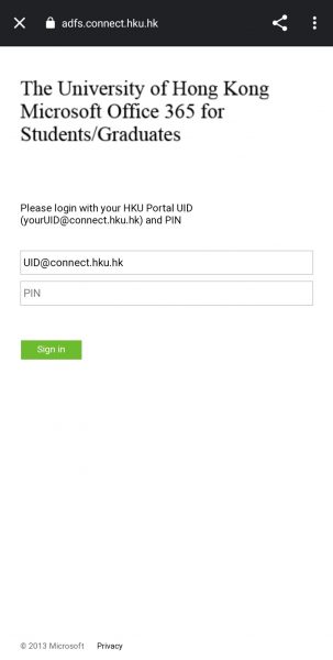 login o365 at andriod