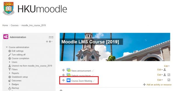 Zoom activity in Moodle