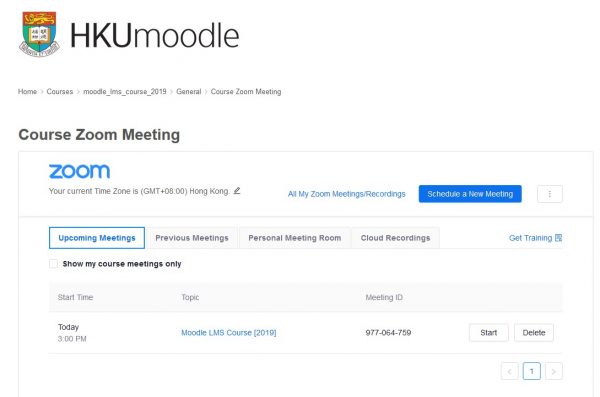 Course Zoom Meeting list
