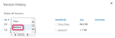 Click the dropdown and select restore