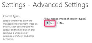 Allow management of content types
