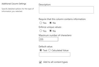 Additional column settings