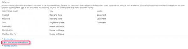 Add from existing site columns