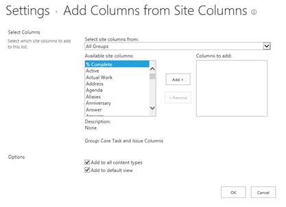 Available site columns