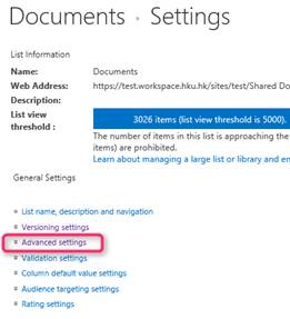 Advance settings in document setting page