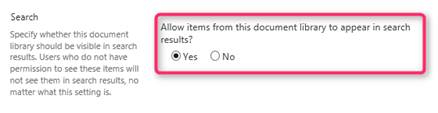 Allow items from this document library to appear in search results