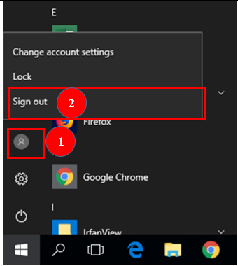 User menu popup and select sign out