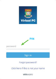 VPC login screen for staff (PIN)
