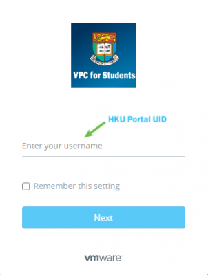 VPC login screen for student (username)