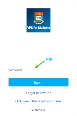 VPC login screen for student (PIN)