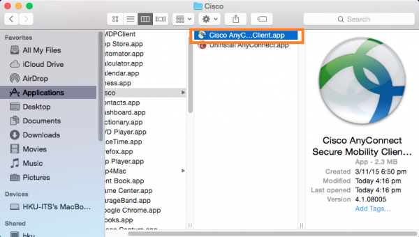 Double click Cisco Anyconnect Secure Mobility Client to launch the VPN client