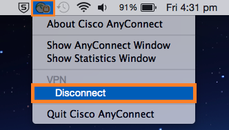 Click the VPN icon and click Disconnect