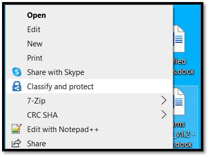 Right click menu classify and protect