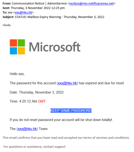 STATUS Mailbox Expiry Warning Thursday, November 3, 2022