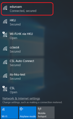 connected to eduroam WiFi