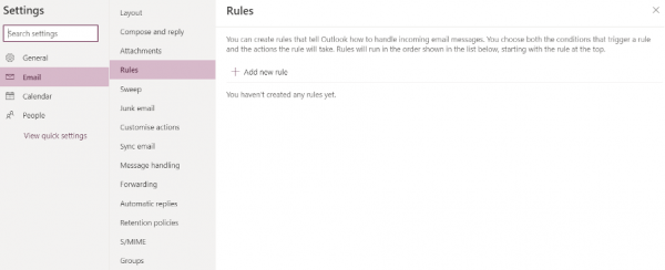 3. Go to Email > Rules > click Add new rule.