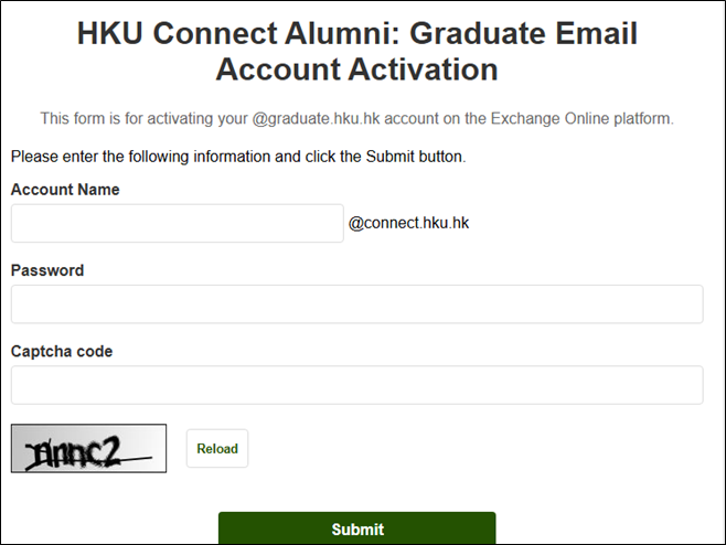 1. Visit HKU Connect Alumni: Graduate Email Account Activation website at here.