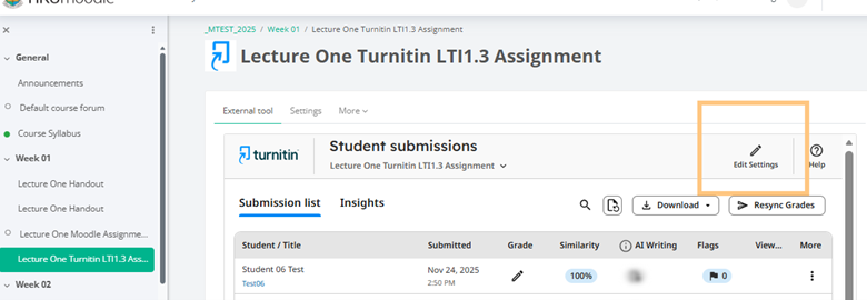 Turnitin Edit Setting