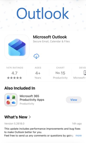 Download and install “Microsoft Outlook” App from Apple App Store