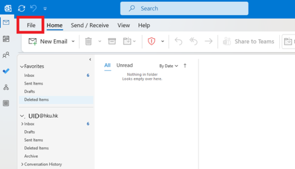 In Microsoft 365 Outlook, click “File” on top