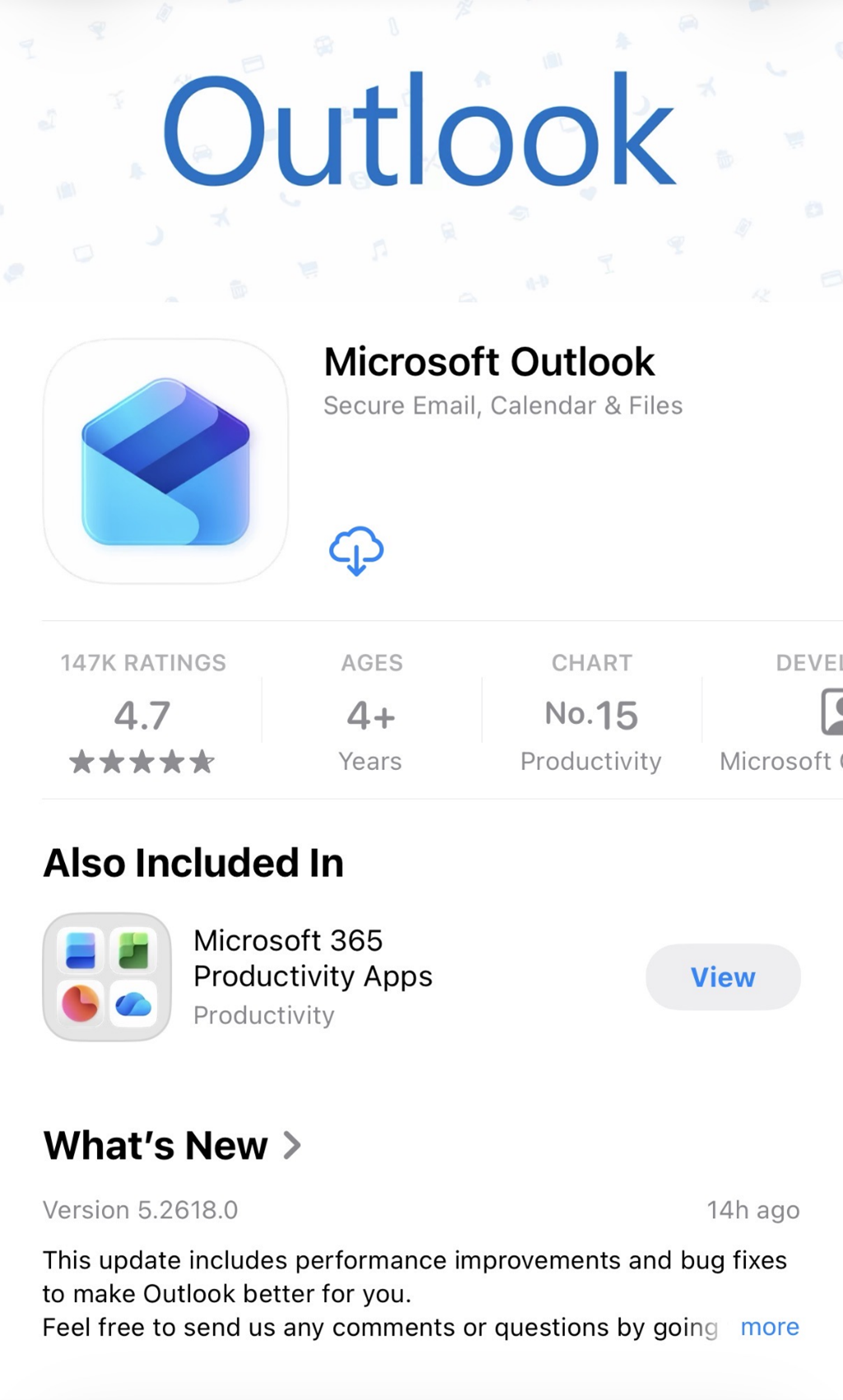 Download and install “Microsoft Outlook” App from Apple App Store