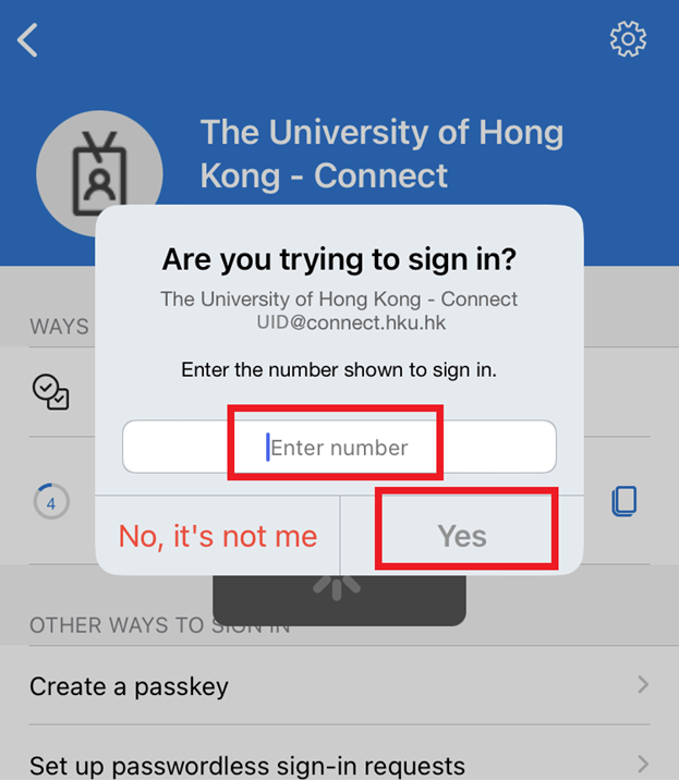 Enter the number in your Microsoft Authenticator. Click “Yes” button
