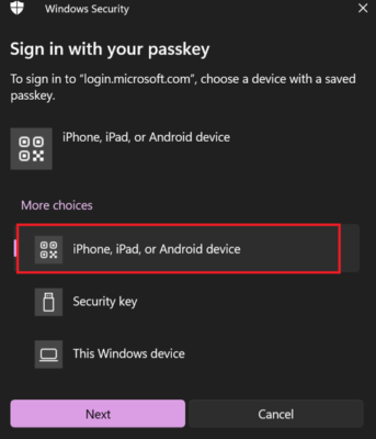 Then the option to choose “iPhone, iPad or Android device”