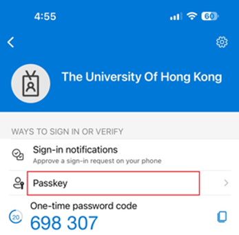 And then select the passkey that you created earlier.