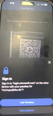 Once the scanning QR code process is completed, the following screen will be displayed, then click “Use Passkey”