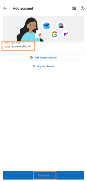 Enter you email UID@connect.hku.hk and click the “Continue” button