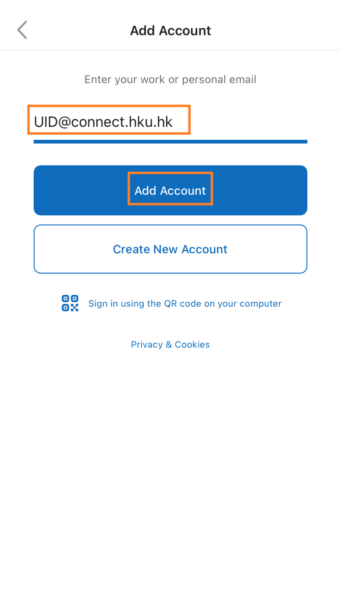 Enter you email UID@connect.hku.hk and click the “Add Account” button