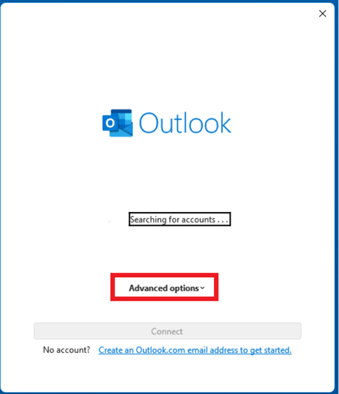 Click “Advanced options” when Outlook is loading