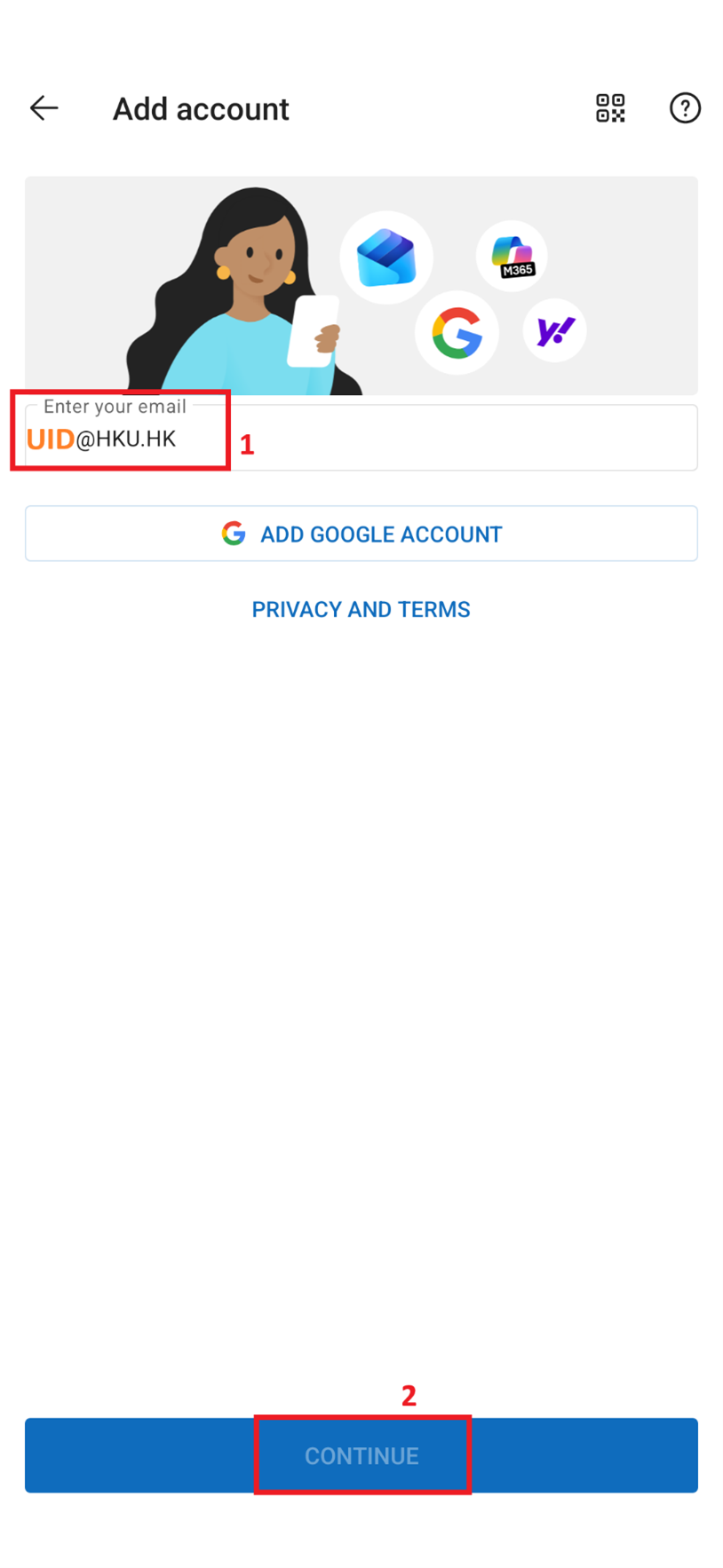 Enter your email UID@HKU.HK and click the “Continue” button