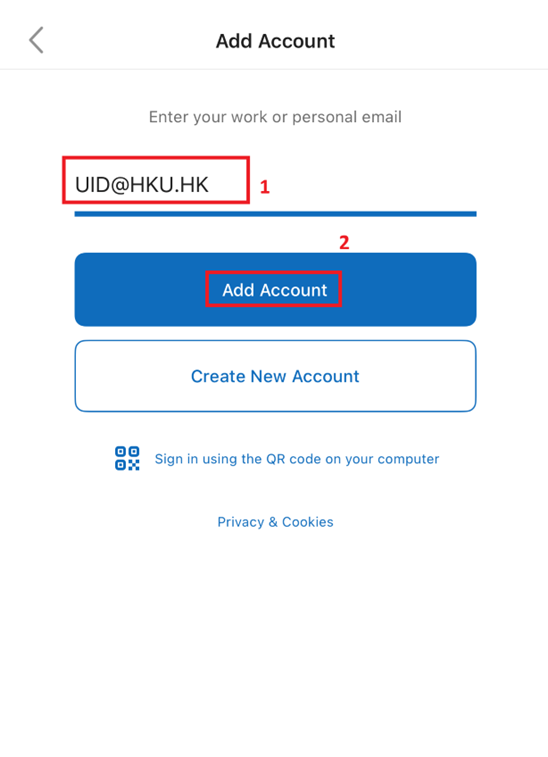 Enter your email UID@HKU.HK and click the “Add Account” button