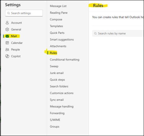 Please choose the setting “Mail” => “Rules”