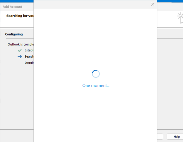 Outlook account configuration in process