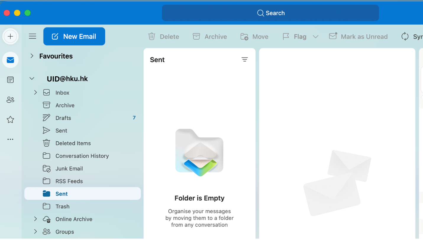 Microsoft Outlook for macOS is ready to use. It will connect to Microsoft Exchange Online to synchronize emails