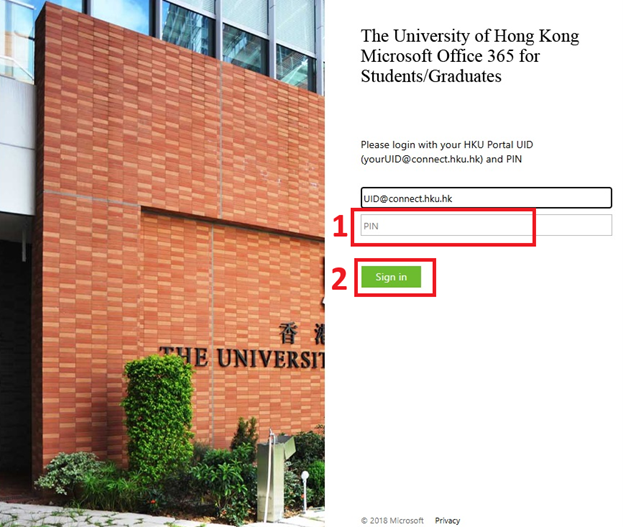 Enter the PIN of your mailbox. Click “Sign in” button