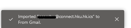 The following message will be shown after the import is completed and you can see the newly added calendar under your M365 account