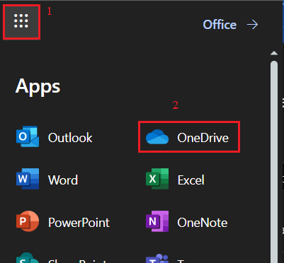click the menu at the top left hand corner and choose OneDrive