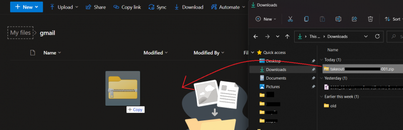 drag the file to OneDrive