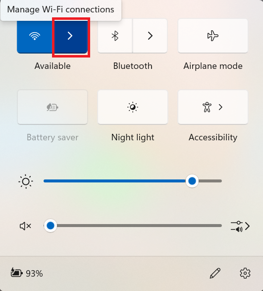 Click Manage WiFi connections icon.