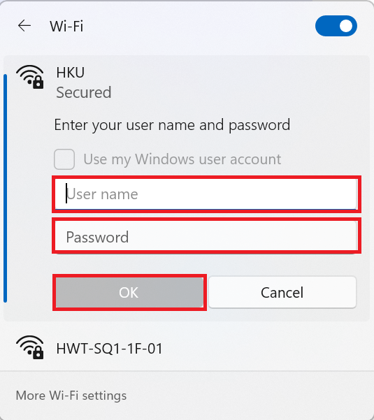 Enter your user name and password.