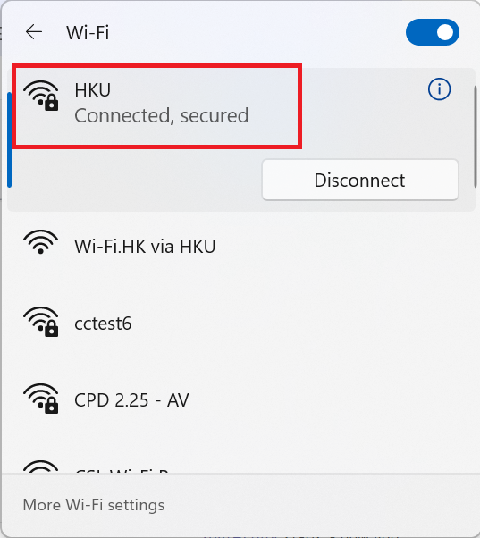Your PC is configured for connecting to HKU WiFi.