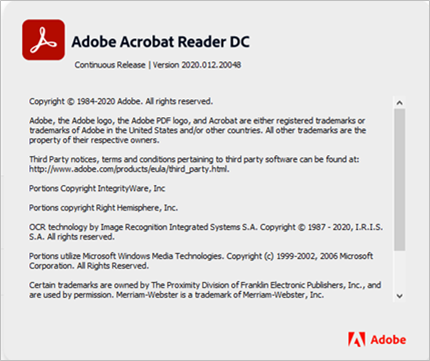 About Adobe Acrobat Reader DC… .