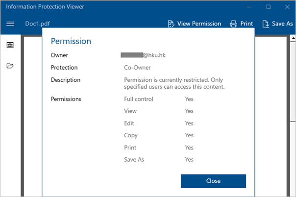 You can click the “View Permission” button to check the protection details.