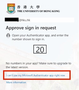 click “I can’t use my Microsoft Authenticator app right now”