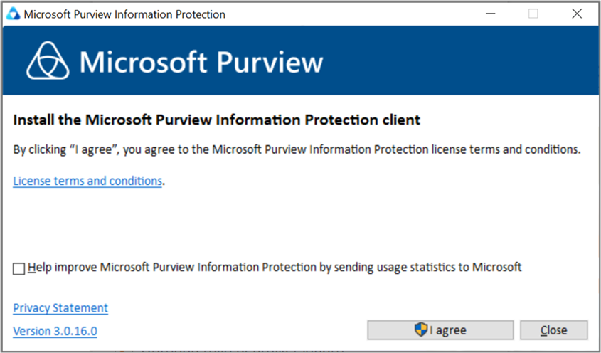 After you click the license terms and conditions, click “I agree”. (Note: The installation program will remove any Microsoft PIP client previously installed on your PC.)