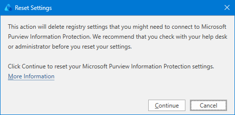 Click “Continue” under the Reset Settings dialog box to reset the version.