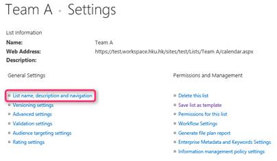Click on “List name, description and navigation"